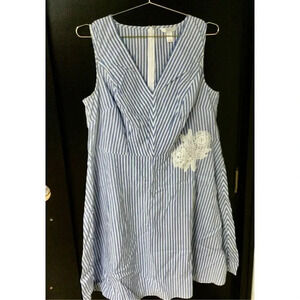 Vintage London Times Womens Blue White Stripe Floral Embroidered Dress Size 14W